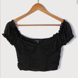 Lulu’s Black Ruched Bustier Crop Top
